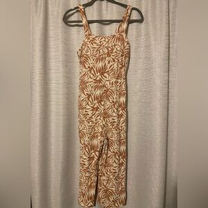 Leaf Print Jumpsuit in Brown and Cream